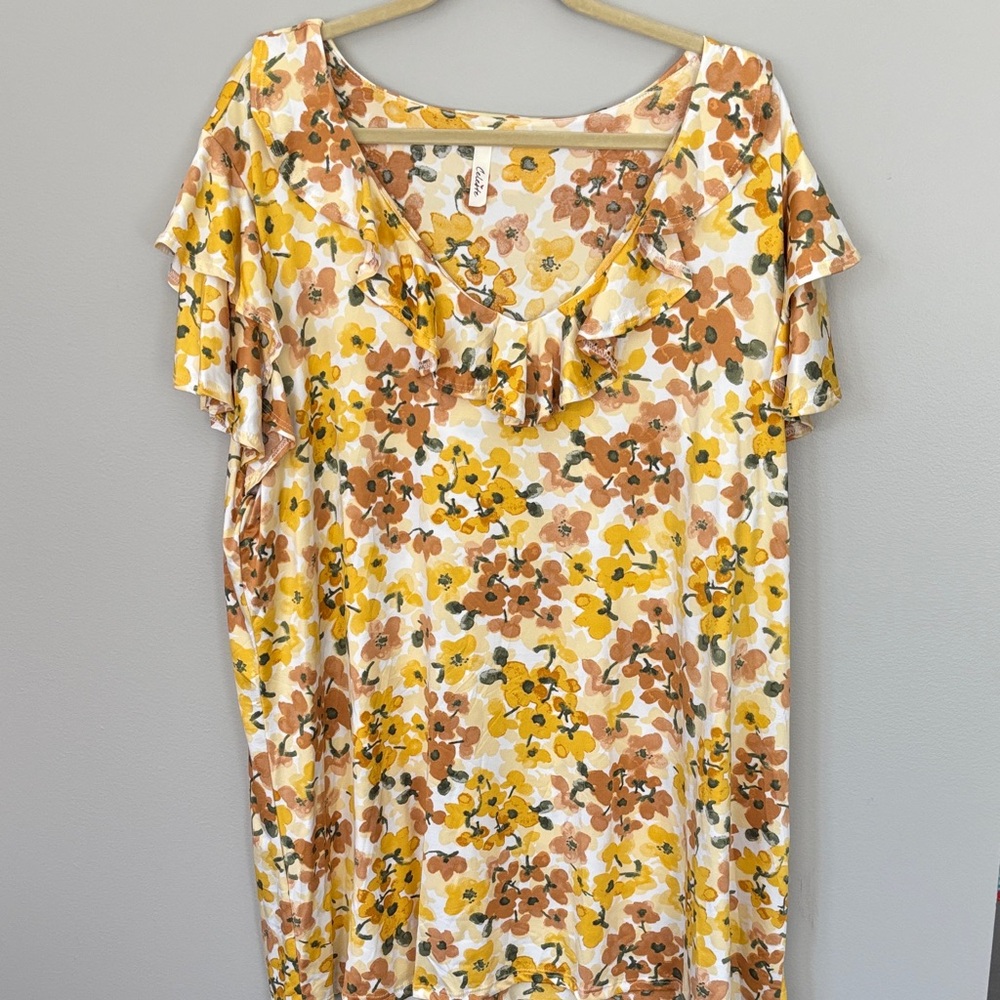 Celeste Yellow & Brown Floral Ruffle Midi Dress never worn